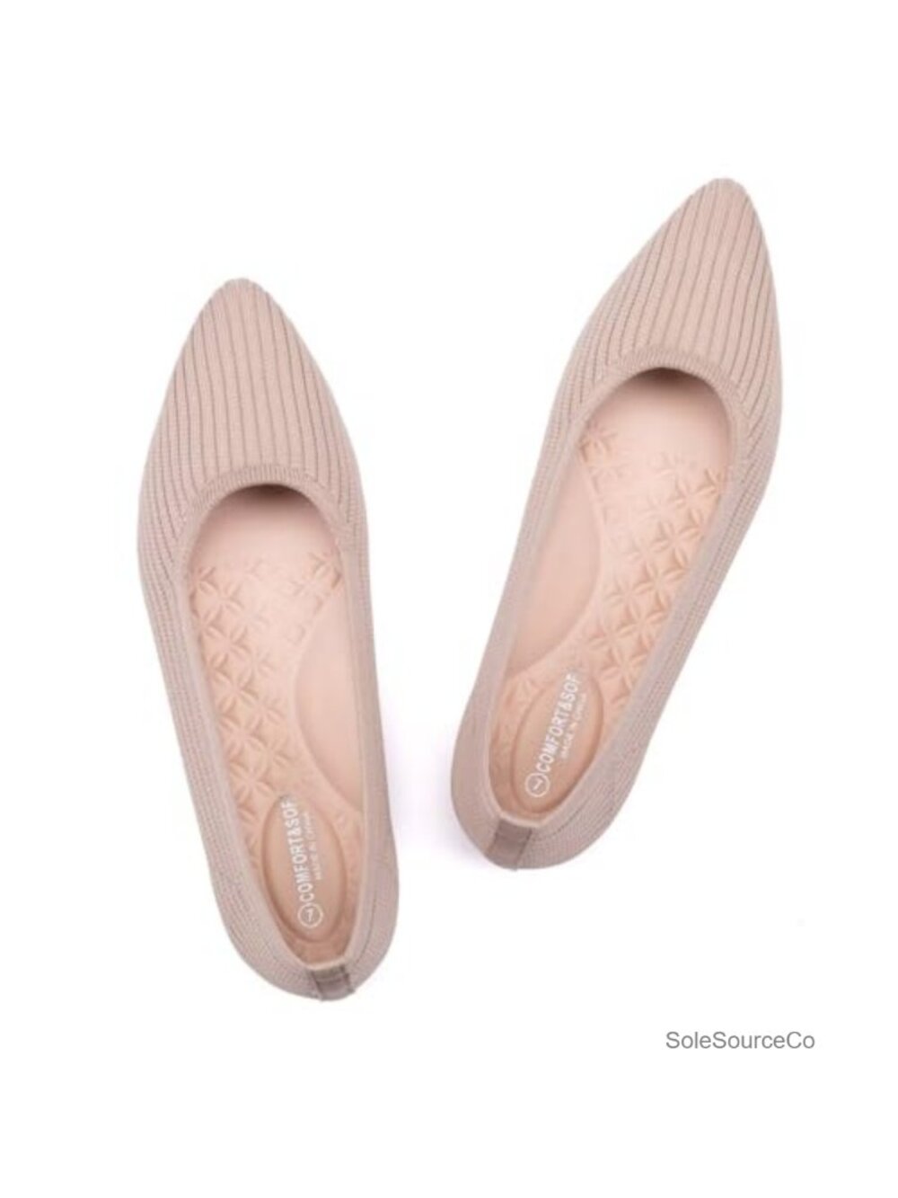 Women's Knit Pointed Toe Ballet Flats Arch Support Machine Washable Slip